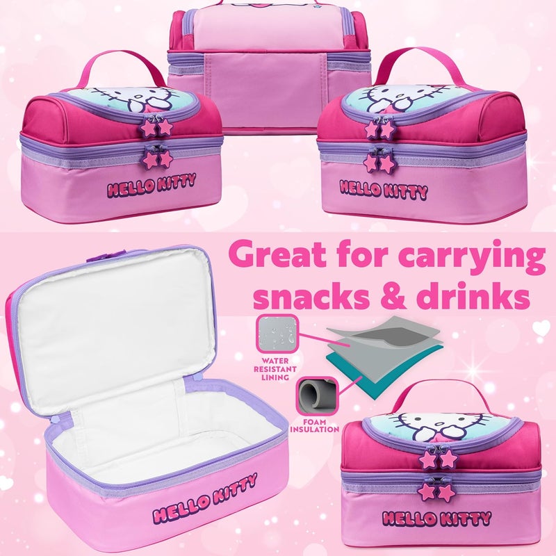 Get Trend Hello Kitty Lunch Bag Anime Insulated Lunch Box with Two Compartments for Picnic Snacks Cooler Bag Gifts for Kids (Pink Hello Kitty) - Image 3